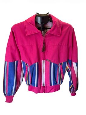 Vintage Rode Walker Country Western Hot Pink Striped Retro Bomber Jacket Xsmall